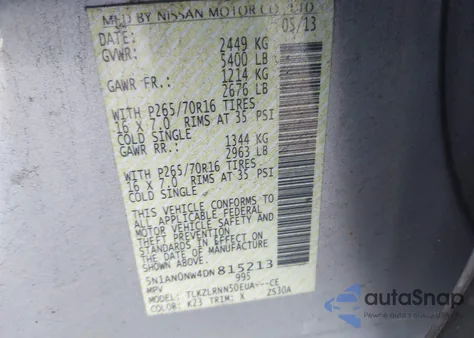 2013 Nissan Xterra S из США, поврежденный, VIN 5N1AN0NW4DN815213